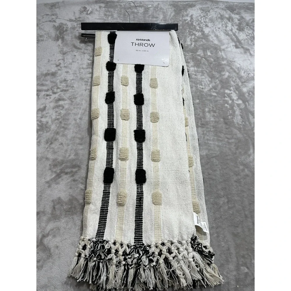 Kirklands Decorative Throw Multicolor Textured Dotted‎ Fringed 50